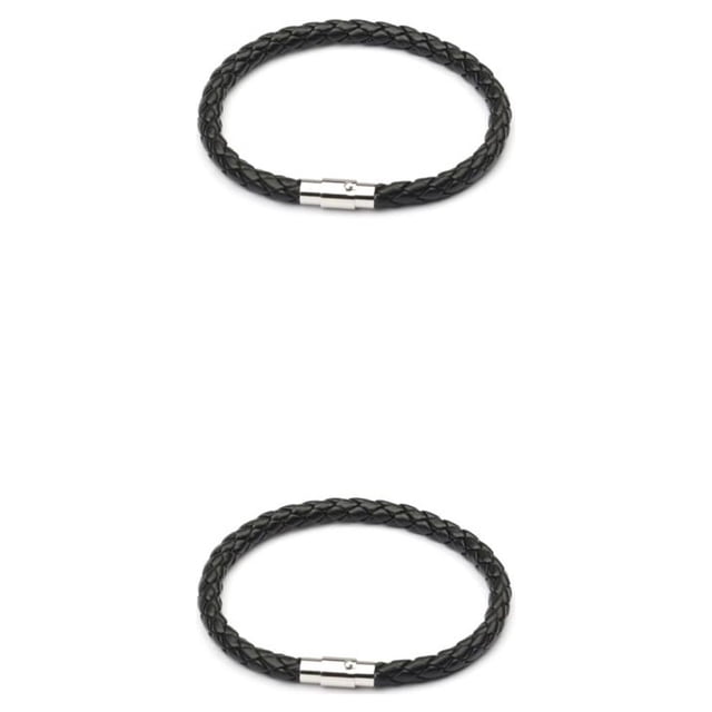 Brazalete de cuero trenzado Minnieouse Estilo clásico para hombre Hebilla de piedra imán Negro 2Conjunto