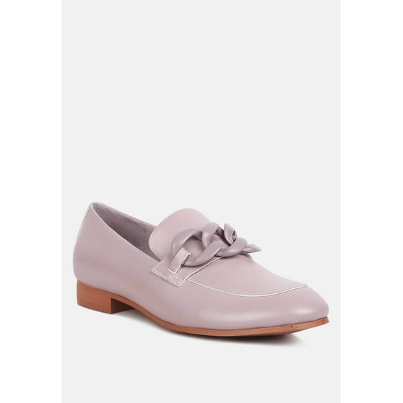 MERVA Chunky Chain Leather Loafers in lilac