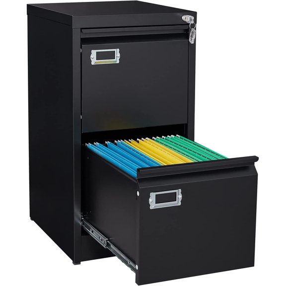 2 Drawer File Cabinet, Filing Cabinets for Home Office, Metal Vertical File Storage Cabinet with Lock, Locking File Cabinet for A4 Legal/Letter, 15.1" W x 17.7" D x 28.7" H, Assembly Required