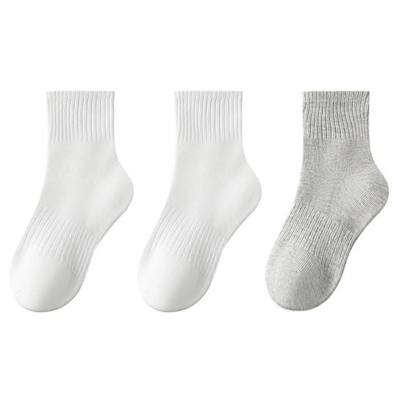 Zwiiyzr Kids Cotton Crew Socks 3 Pairs Of Solid Color Knee Socks for Girls Warm and Breathable Fits 3-16 Years Old Dark Gray