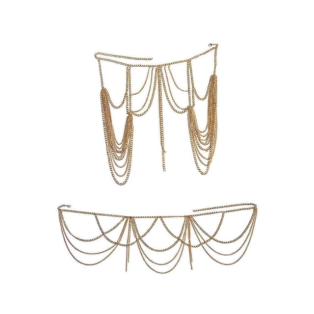 Conjunto de cadena para el cuerpo en capas Cadenas de cintura de playa Accesorios para el cuerpo de moda Joyería para mujeres y niñas Oro