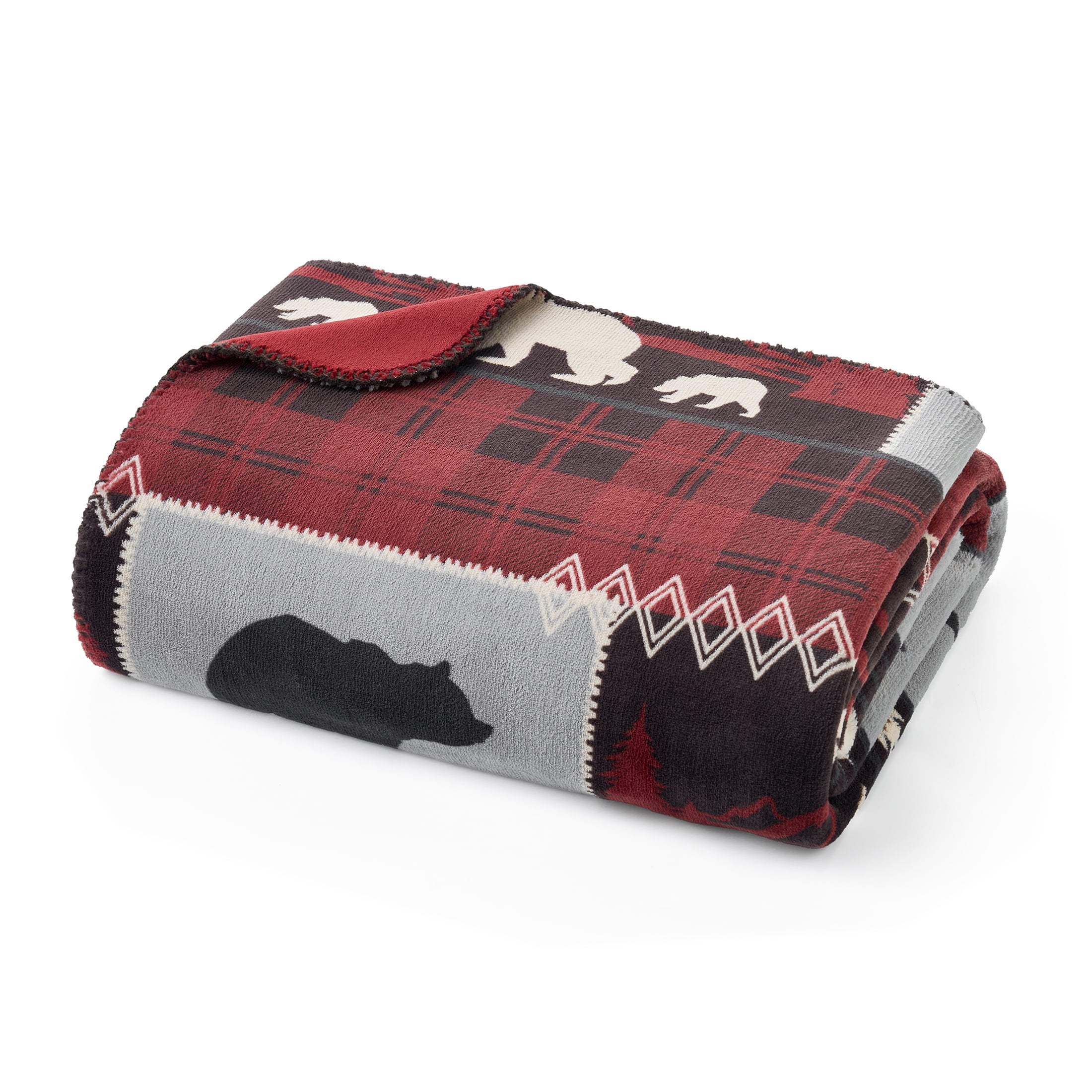 Pawz Plush Oversized Throw Blanket for Couch or Bed, Soft Flannel Fleece, Red Bears, 50"x72"