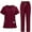 02-Wine, variant on Scrub Sets for Woman Solid Color V-Neck Short Sleeve Long Pants Nurse Uniform with Pock Black S