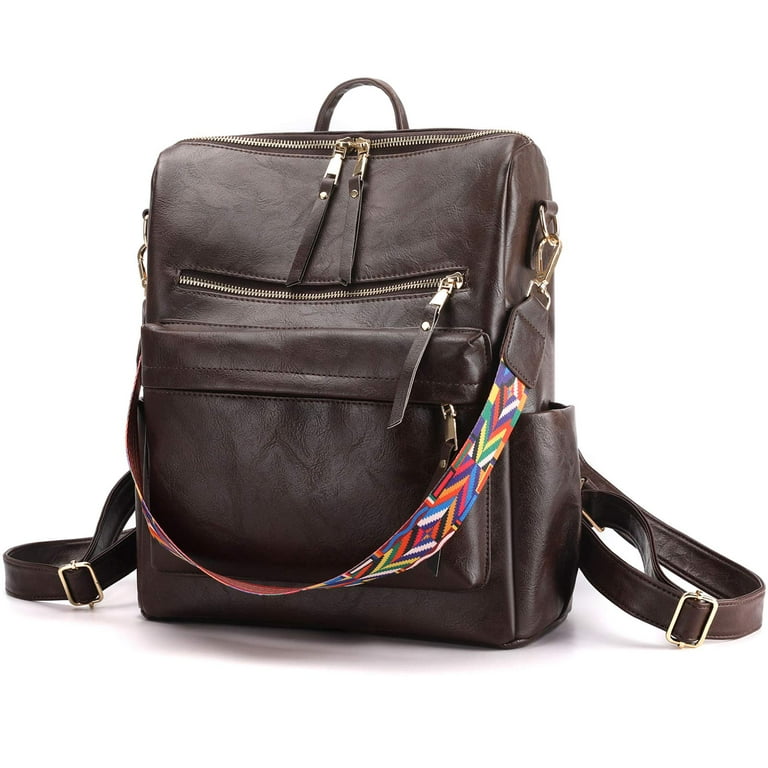 Women's Fashion Backpack Purses Multipurpose Design Handbags and Shoulder  Bag PU Leather Travel bag Coffee 