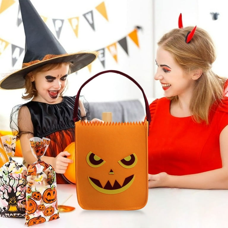 HHBEAUTY Halloween Trick or Treat Bags, Felt Orange Pumpkin Candy