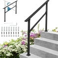 thumbnail image 1 of TROPOW Rampes à Main à 4 Marches pour Marches Extérieures, Trousse de Main Courante d'Escalier, Rampes d'Escalier Noires en Métal Fer Forgé Balustres d'Escalier en Aluminium, Assistance pour Escaliers pour Personnes Âgées, pour Marches en Béton, Porche, Bois, 1 of 8