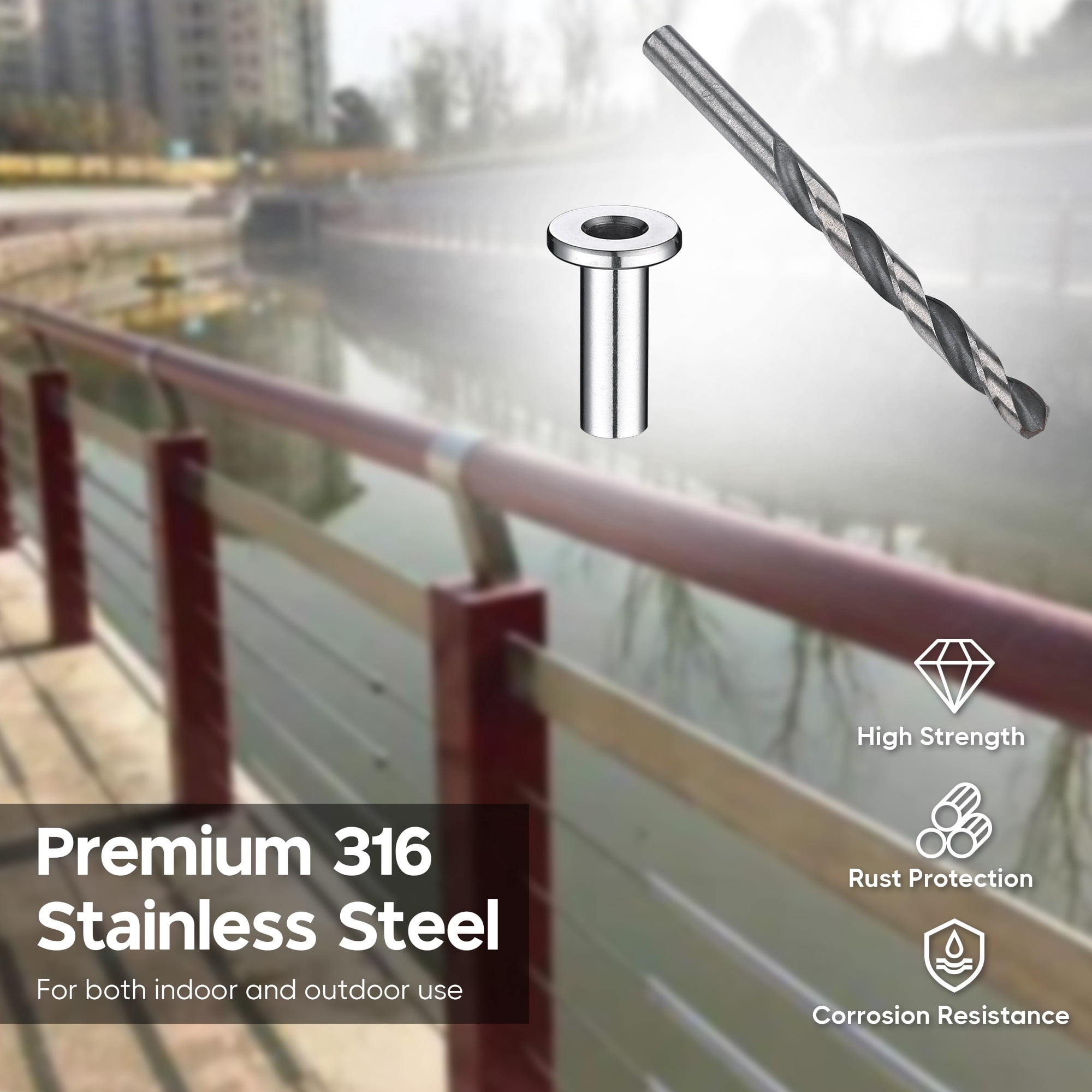 316 Stainless Steel Protector Sleeves Hardware Grommet Cable Railing Kit 50 Pack