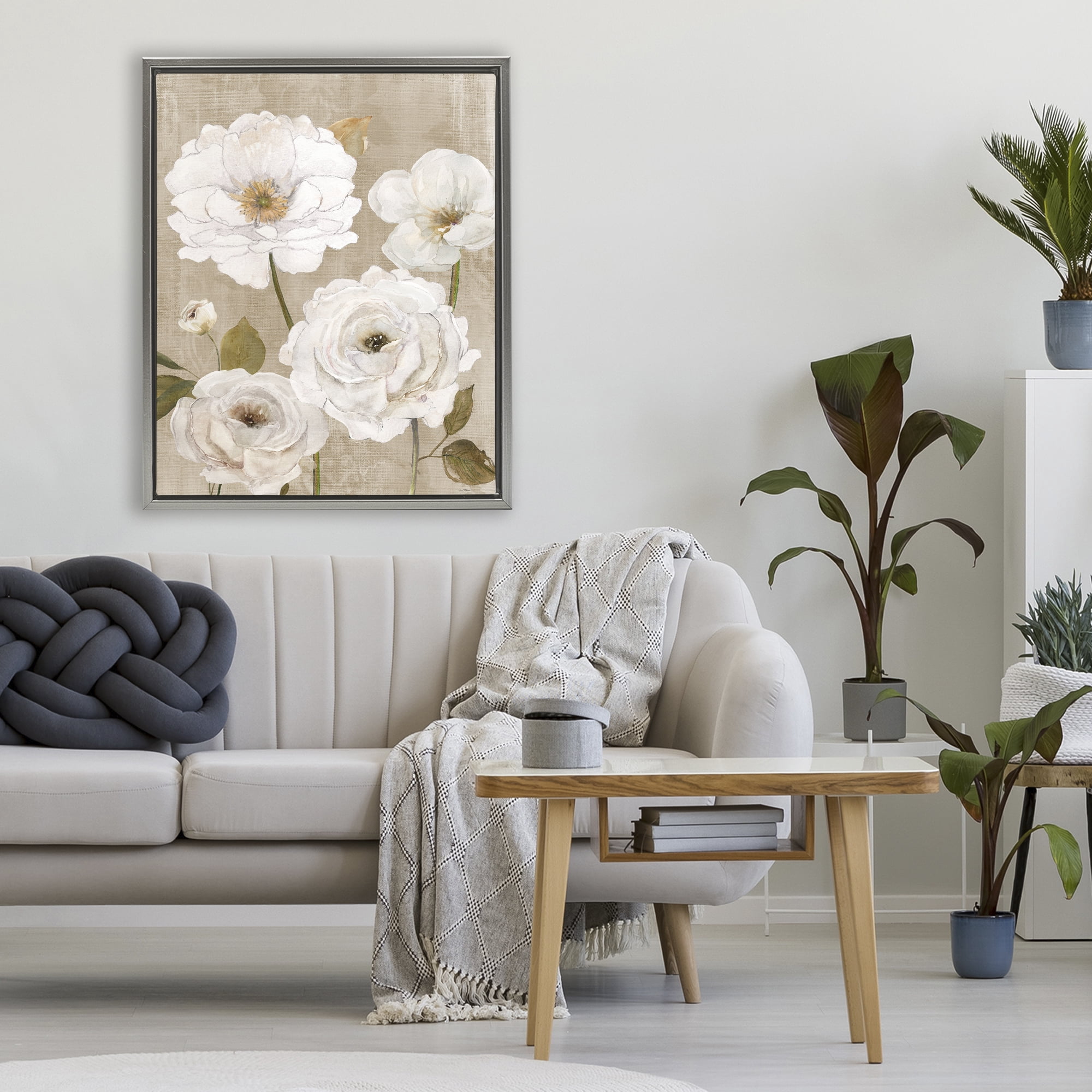 Stupell Industries Rustic Blooms in White Gray Framed Floater Canvas Wall Art, design by Carol Robinson