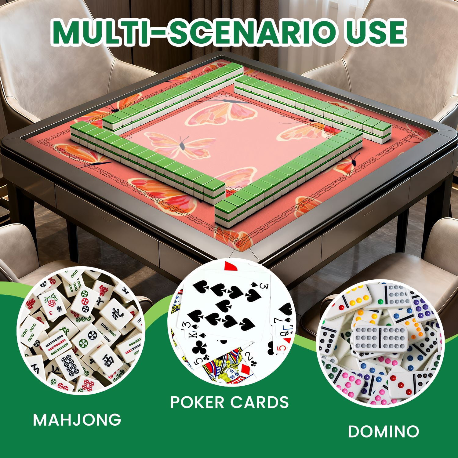 Mahjong Mat 31.5" x 31.5" Seamless butterflies coral color design butterfly Non-Slip Noise Reduction American Mahjong Tiles Table Cover for Dominoes Poker Card Board Games Gift