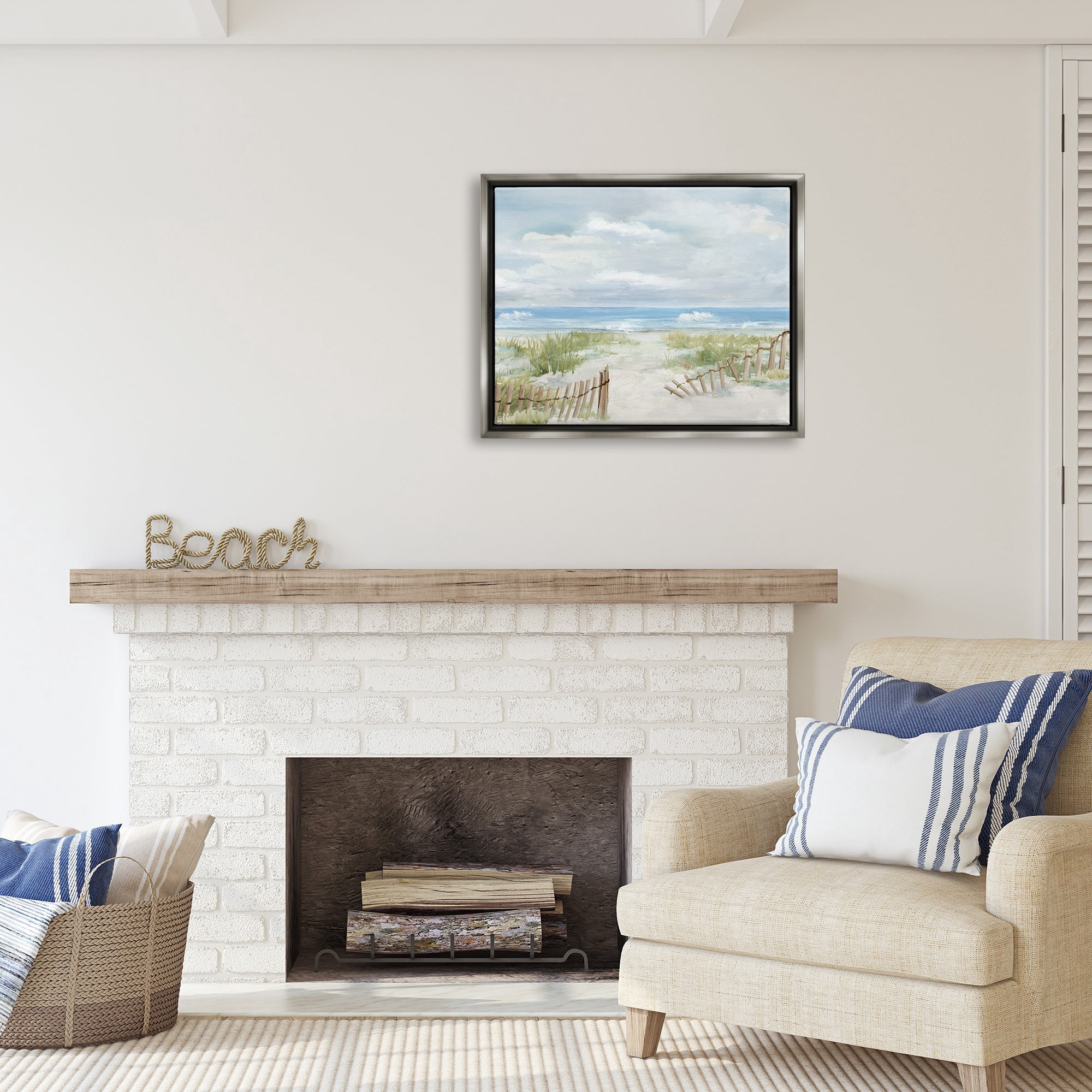 Stupell Industries On The Island Landscape Landscape Painting Gray Floater Framed Canvas Art Print Wall Art, 31 x 25