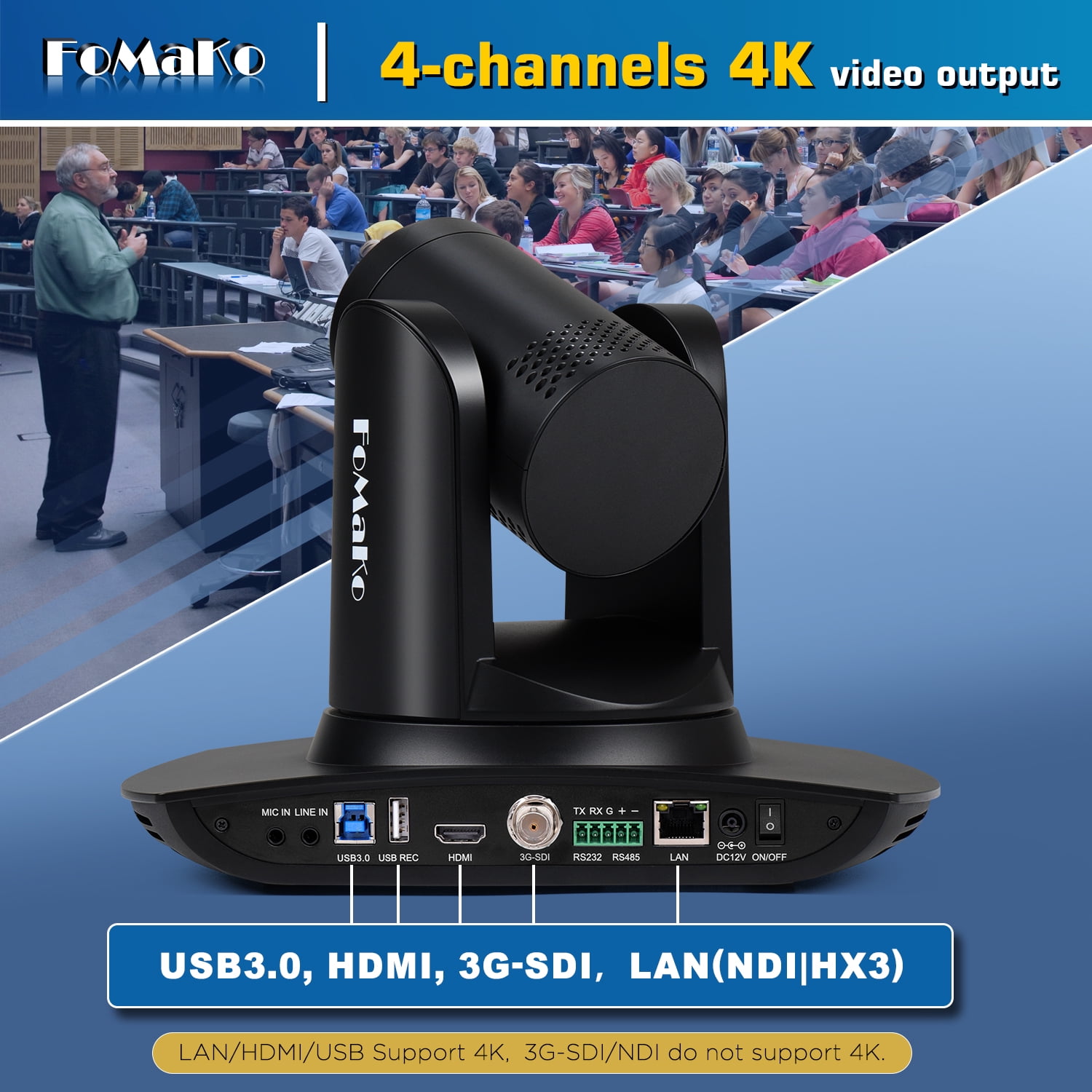 FoMaKo K30NS 4K 30x Optical Zoom PTZ Camera with NDI 6 & NDI HX3, KC800 HDMI Video Switch with Integrated PTZ Controller, for Church, Worship, (K30NS x2 + KC800)