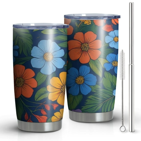 20 Oz Pioneer Flower Coffee Tumbler Double Wall Insulated Stainless Steel Water Bottle | Metal Reusable Thermoses Flask with Cup Cap | Leak & Sweat Proof with Anti-Dust Lid