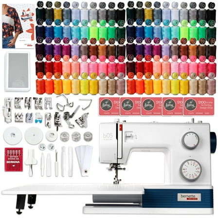 Bernette B05 Academy Sewing Machine with 100 Thread Spools & Matching Bobbins