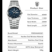 POEDAGAR Business Mens Stainless Steel Waterproof Luminous Quartz Watches with Dual Calendar Display