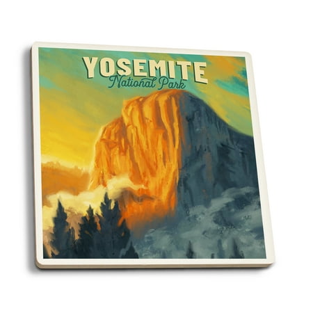 

Yosemite National Park California El Capitan Oil Painting (Absorbent Ceramic Coasters Set of 4 Matching Images Cork Back Kitchen Table Decor)