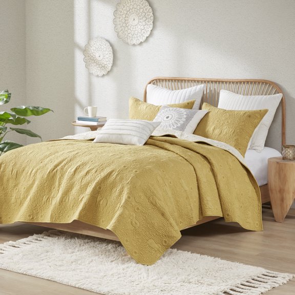 INK IVY King/Cal King Kandula 3-Piece Reversible Cotton Quilt Set, Yellow