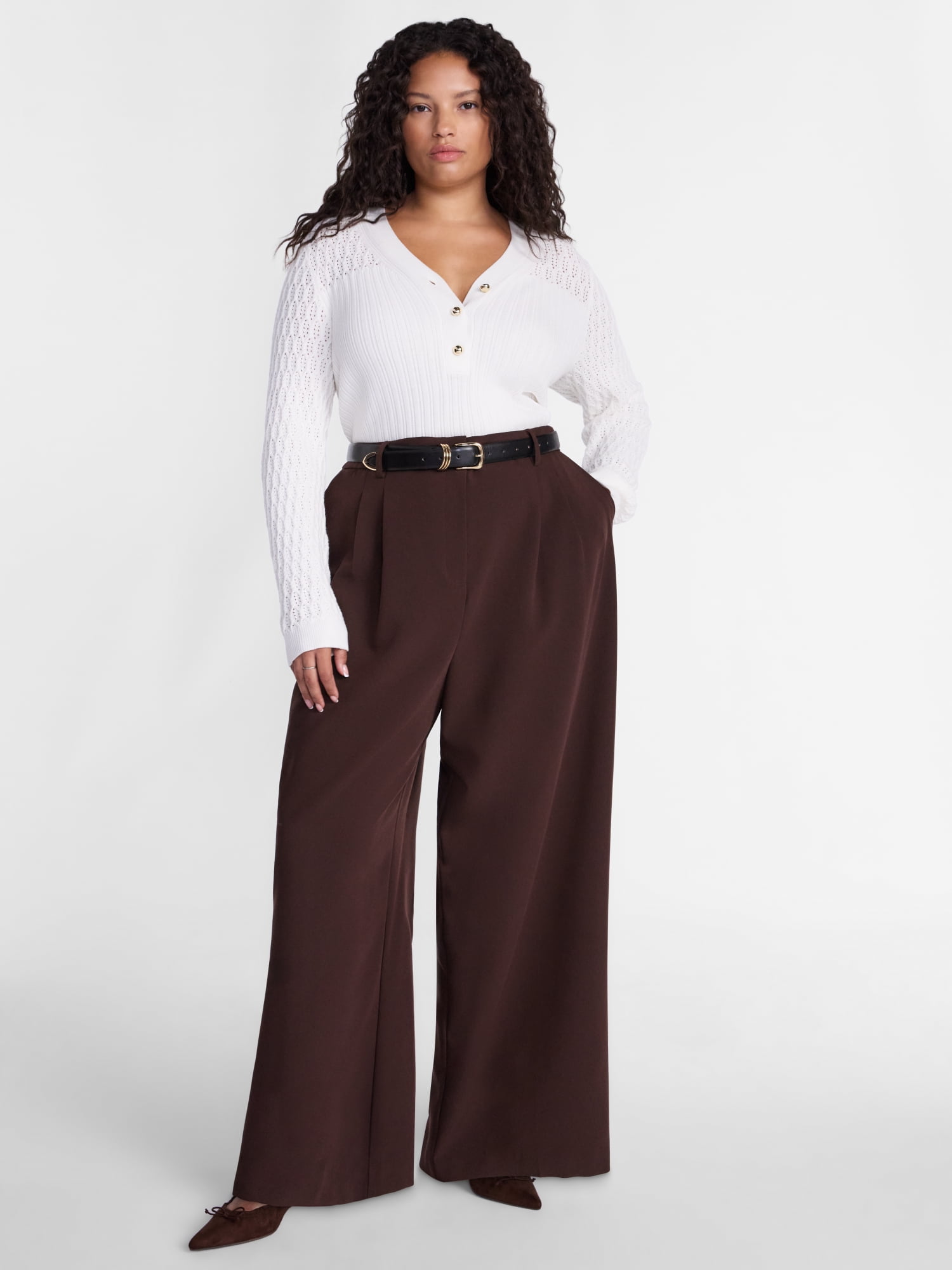 Terra & Sky Women's Plus Wide Leg Pleated Pants, Sizes 0X-5X