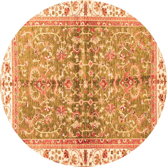 Ahgly Company Indoor Round Oriental Orange Traditional Area Rugs, 3' Round
