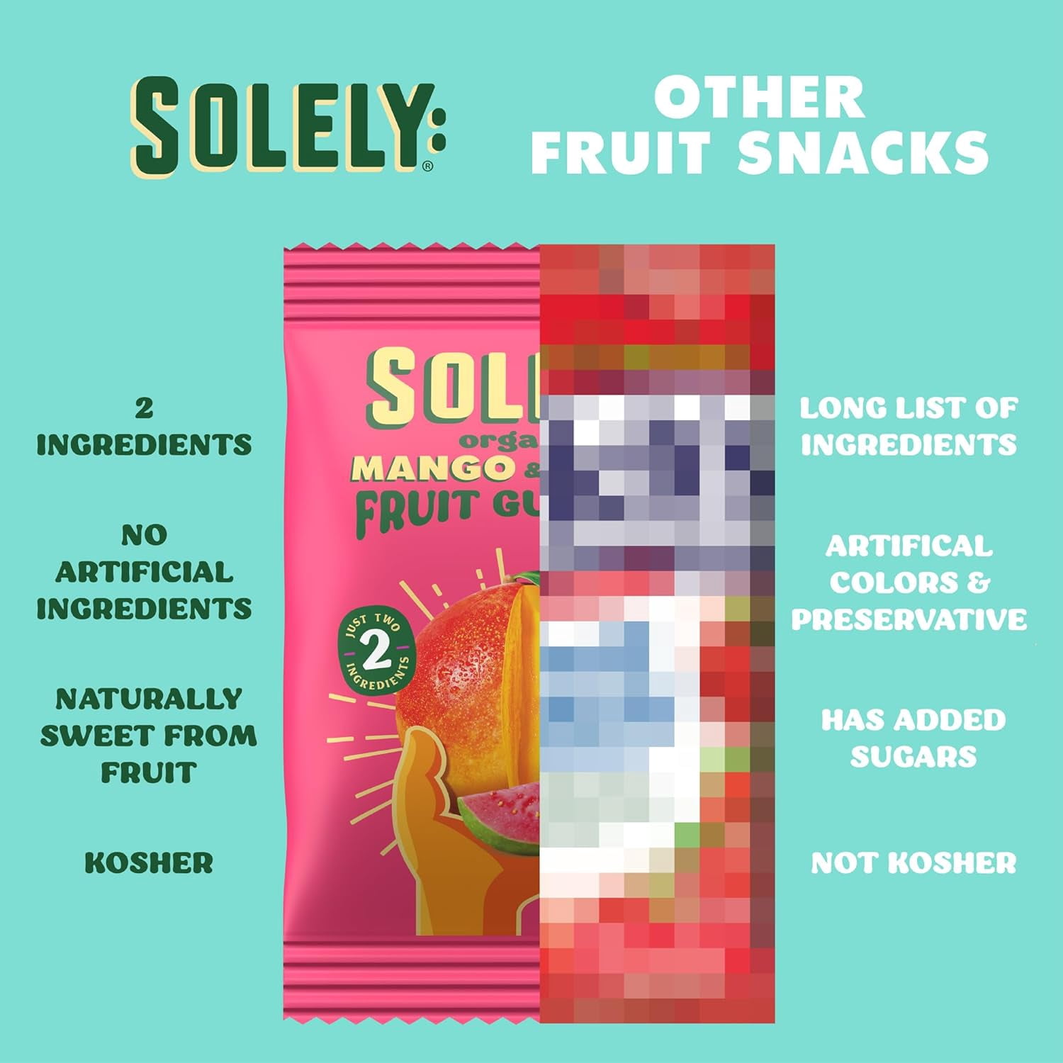 SOLELY Organic Mango &Guava Whole Fruit Gummies (pack of 6 Boxes, 5 Bags per Box), Healthy Chewy Snacks for All, Vegan Snacks, 30 Bags