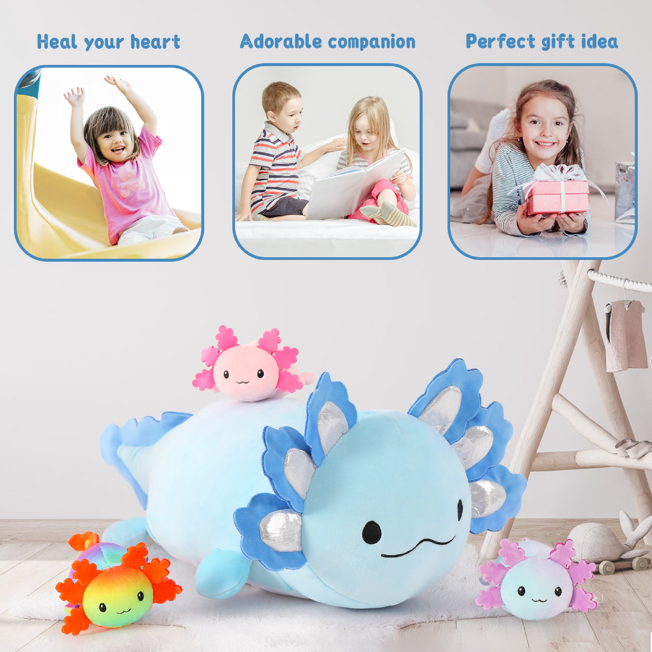 MaoGoLan 23.5" Giant Axolotl Stuffed Animals with 3 Babies Inside Large Axolotl Plush Toy Stuffed Salamander Toys