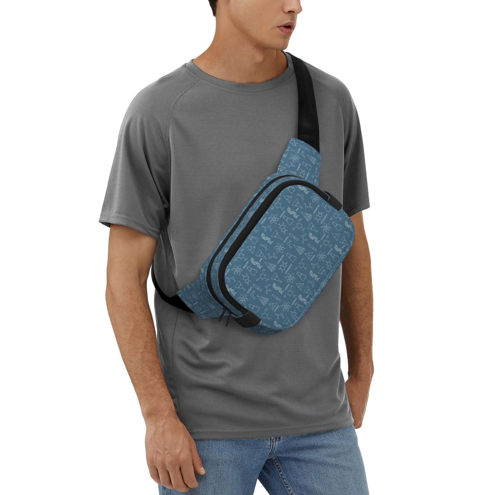 Picia Chemical Formulas And Objects Print Square Double-Layer Waist Bag Mini Adjustable Waist Belt Bag Exercise Running Travel Hiking