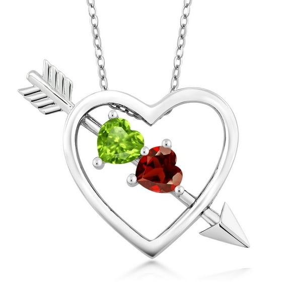 Gem Stone King Green Peridot Red Garnet 1.05 Ct 925 Sterling Silver Heart and Arrow Pendant