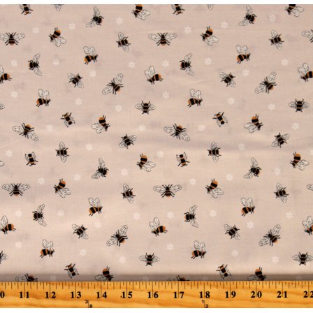 Cotton Bumble Bees Nature Garden Insects Bugs Queen Bee Gray Cotton Fabric Print by the Yard (A503-1)