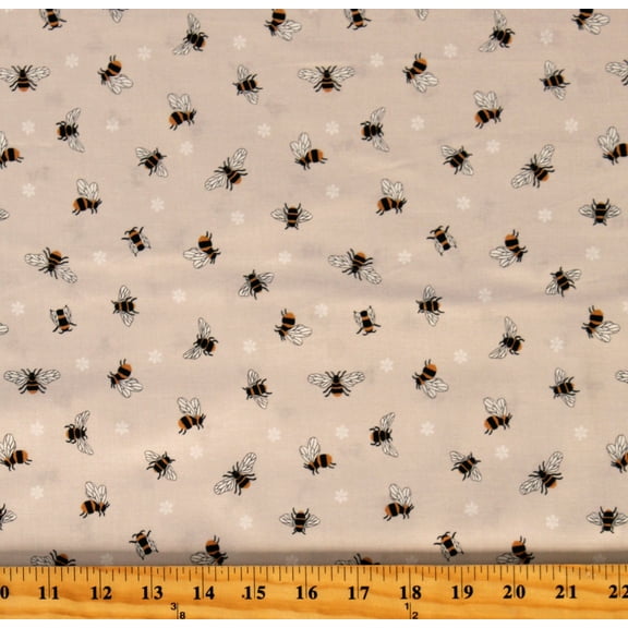 Cotton Bumble Bees Nature Garden Insects Bugs Queen Bee Gray Cotton Fabric Print by the Yard (A503-1)