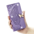 thumbnail image 4 of Dteck Case for Samsung Galaxy A13 5G,Magnetic Leather Card Holder Wallet Case Diamond Glitter Bling Butterfly Patterned Kickstand Flip Shockproof Cover,Lightpurple, 4 of 5