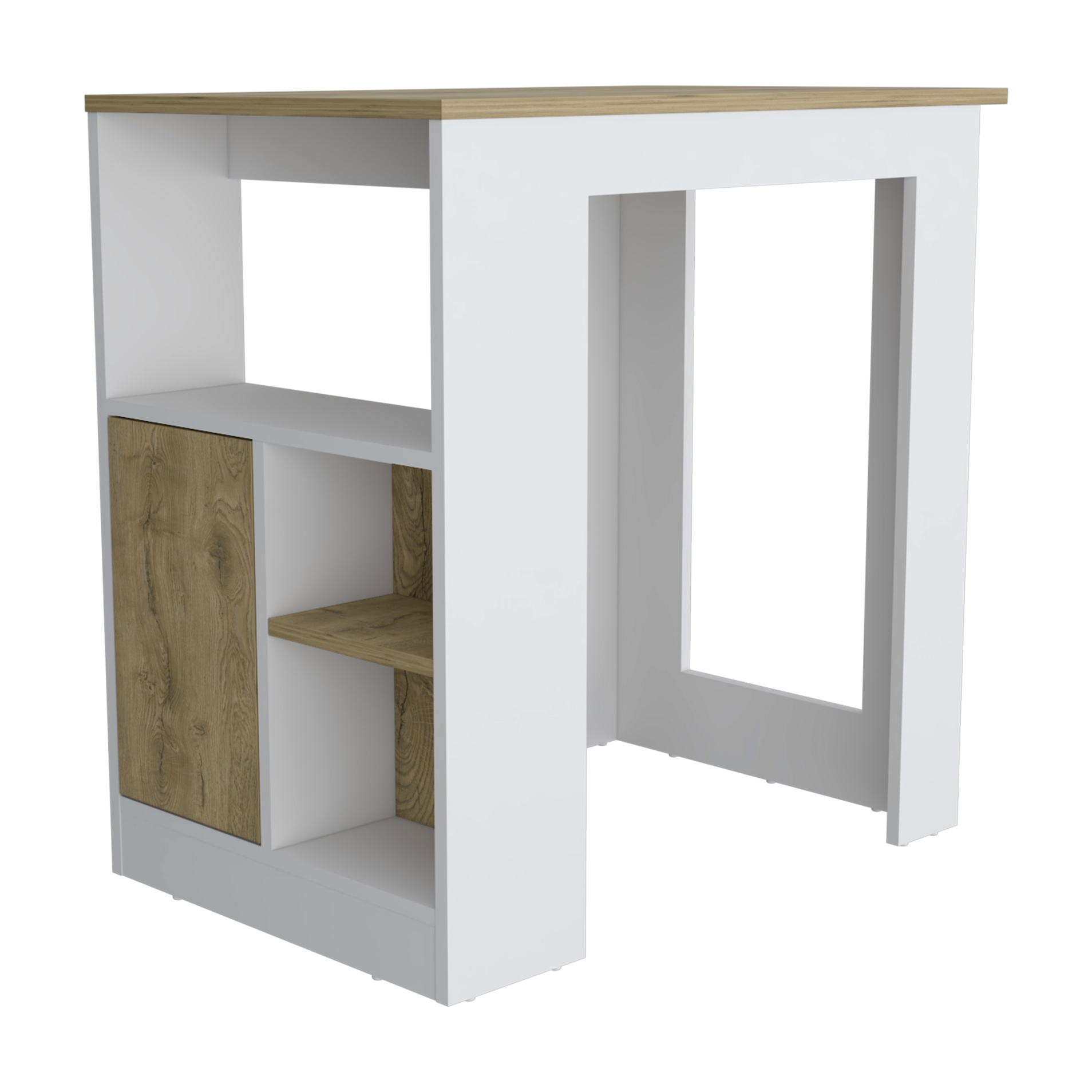 Kitchen Island 36" High, Incorporating Three Open Side Storage Shelves And One Push-open Cabinet In White/. Ready-assemble With Intuitive Interlocking Mechanism Pre-drilled Holes. Clear Assembly