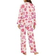 thumbnail image 4 of Garronmavis Pink Flower Women's Pajama Set 2 Piece Button Down Top & Lounge Pants Lightweight Sleepwear Set Soft Breathable Night Clothes for All Seasons, 4 of 7