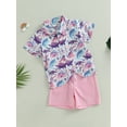 thumbnail image 4 of Boys 2 Piece Outfits 1-5T Dinosaur Print Button up Short Sleeve Shirt and Elastic Shorts Summer Formal Wear, 4 of 10