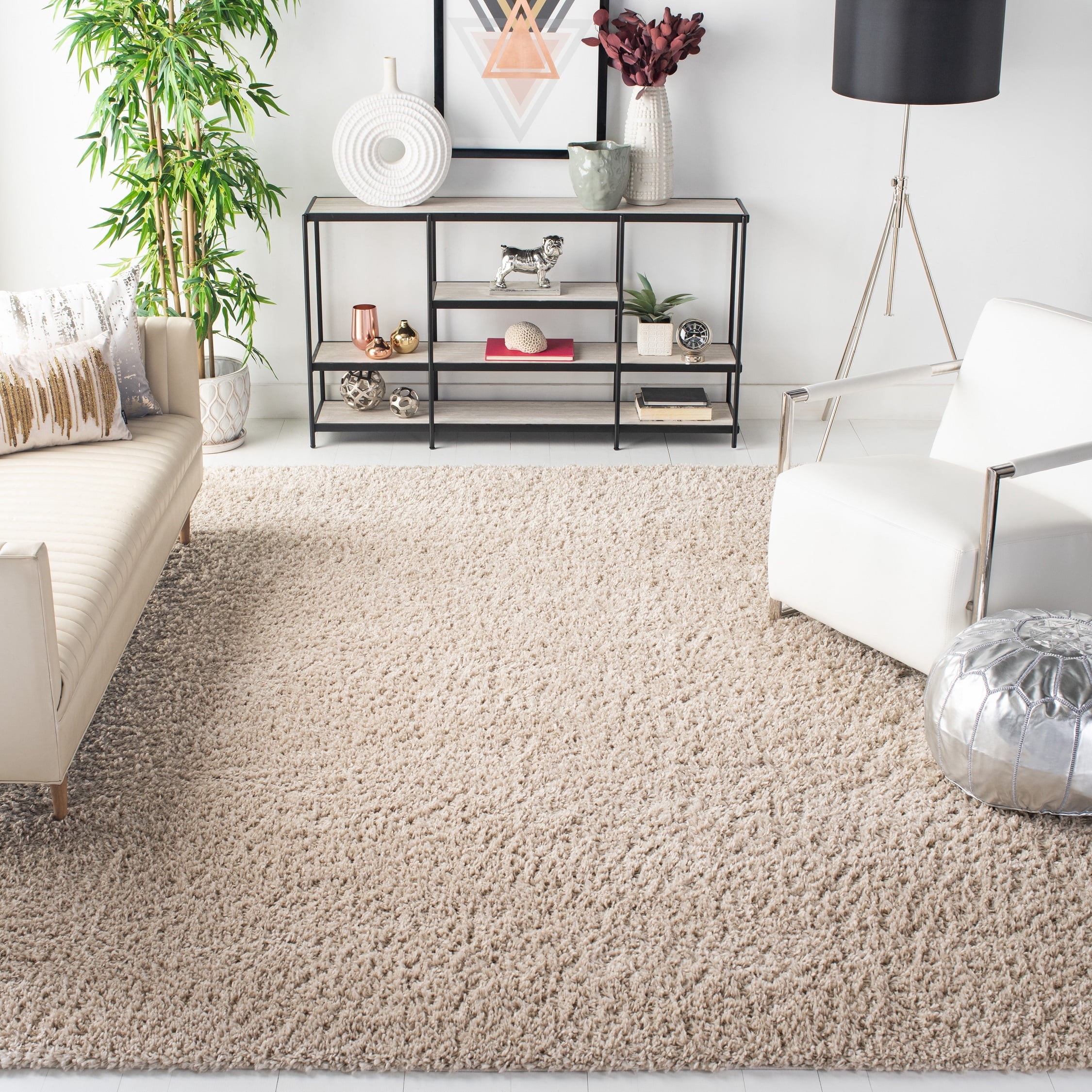 SAFAVIEH August Sophia Solid Plush Shag Area Rug, Beige, 9' x 12'