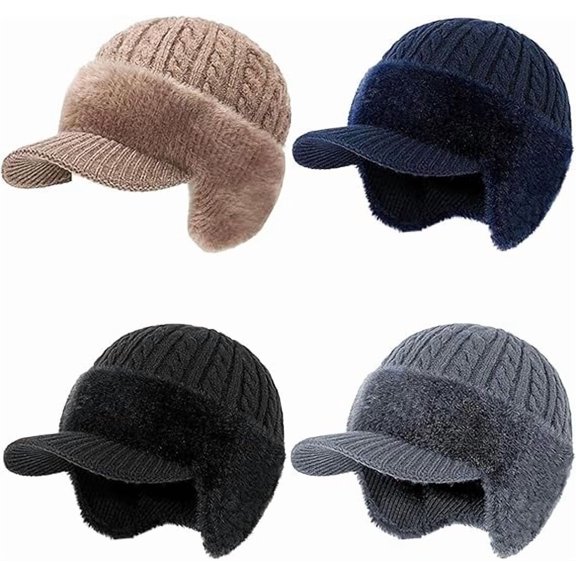 Trapper Blocking Knitted Hats Winter Cozy Head Beanie Hats with Brim and Ear Flaps Stocking Caps