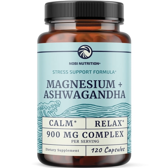 Magnesium Ashwagandha Calming Supplement for Adults | Magnesium Supplement to Support Rest, Calm Mood, Muscle Health & Stress Relief | 120 Ct