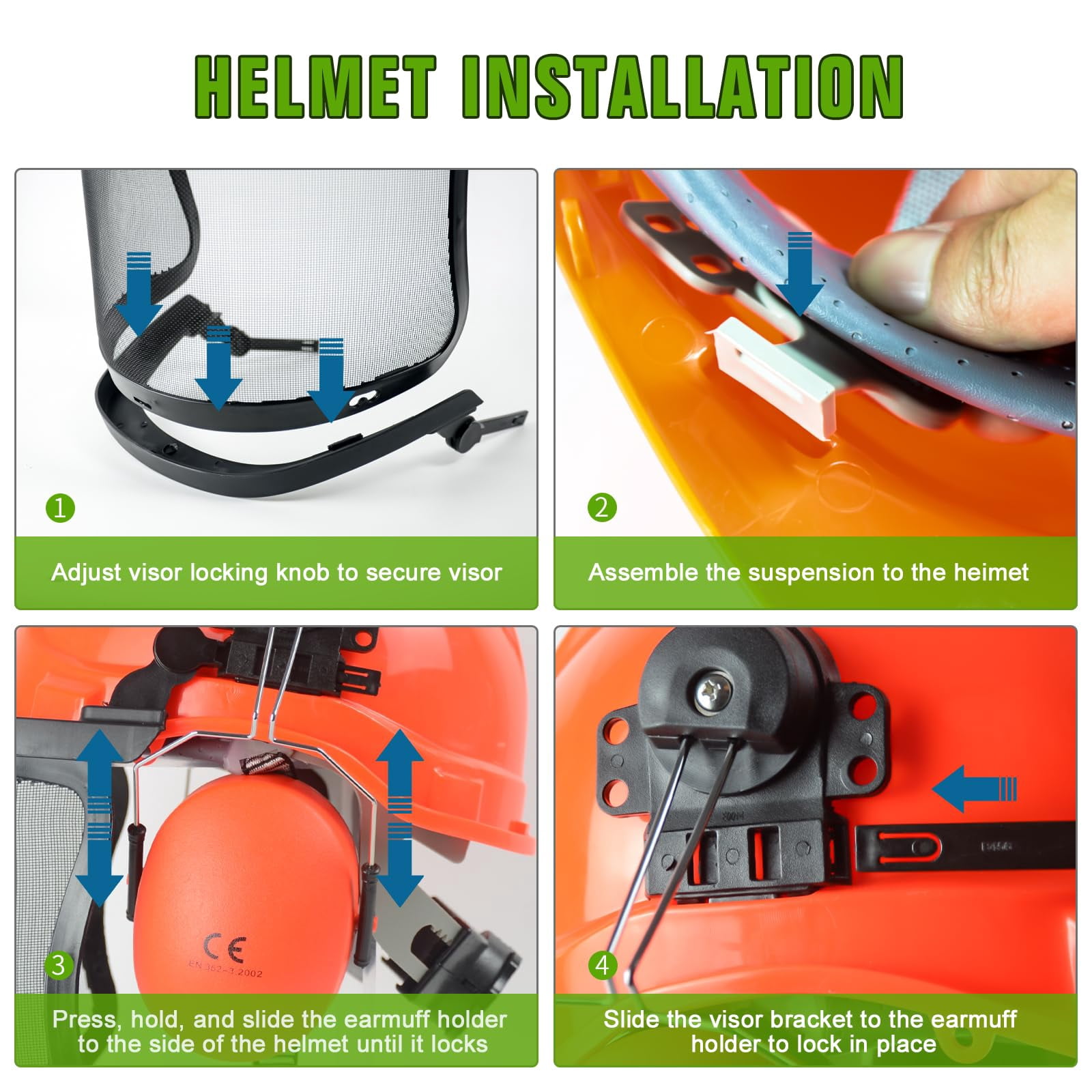 Chainsaw Helmet with Face and Ear Muffs, Forestry Safety Helmet, Safety Protective Helmet Arborist Helmet for Mowing Trimming Yard Work Landscaping Construction and Weed Whacking
