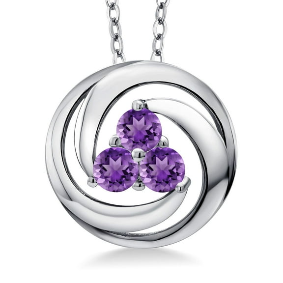 Gem Stone King 925 Sterling Silver Round Purple Amethyst 3 Stone Circle Pendant Necklace for Women (0.75 Cttw, Gemstone February Birthstone, With 18 inch Chain)