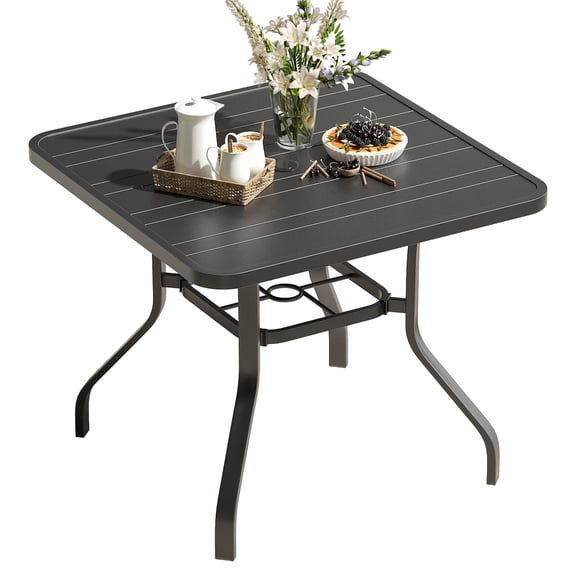 Patio Dining Table 35"x35" Square Outdoor Dining Table with 1.57" Umbrella Hole Metal Outdoor Furniture for Patio Graden Backyard and Poolside Weat