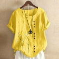 thumbnail image 2 of Pompotops T-Shirts Décontractés à Manches Courtes Col Rond Boutons Imprimé Floral Chemise Ample pour Femmes, 2 of 3