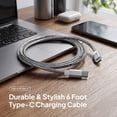 thumbnail image 2 of Powertek Luxe 6ft USB-C to USB-C Cable, Silver, Fast Charge & Sync, Metallic Mesh PVC Jacket, Durable Tangle-Free Design, 2 of 8