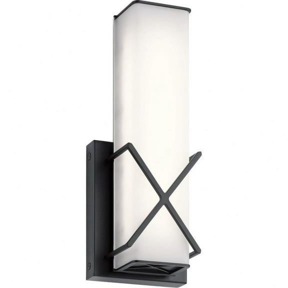 Steel 1 Light Wall Sconce in Modern Style with Satin Etched White Glass-12 inches H X 4.5 inches W-Matte Black Finish Bailey Street Home
