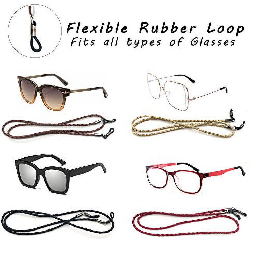 Tomorotec 4 Pack Eyeglasses Straps Cord, Aphlos Eyeglass Retainer, LEATHER Sunglass String Holder Chain Necklace, Glasses Cord Lanyard (4 Colors)