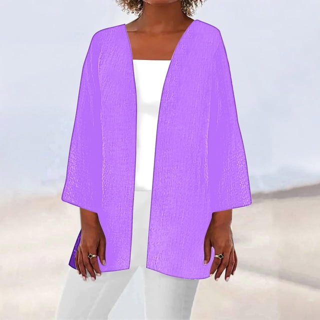 Mefallenssiah Cardigans pour Femmes Été Automne Couleur Unie Cardigan Manches Longues Blouse Décontractée Ample
