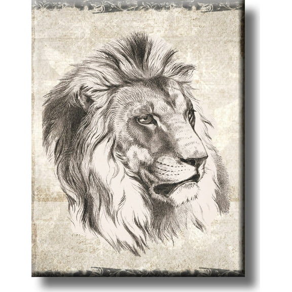 Vintage Lion Picture on Stretched Canvas, Wall Art Decor, Ready to Hang