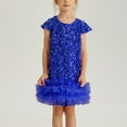 thumbnail image 2 of Ugoldhm Girls' Sequin Hem Mesh Crew Neck Short Sleeve Fashion Party Dress - Solid Color Summer Midi Dress, Size 2-8T, 2 of 7