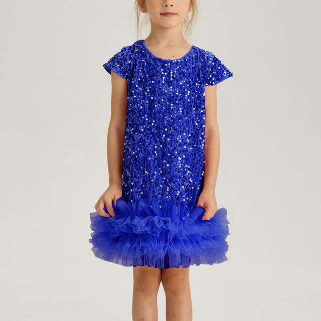 LOVZFMLL Robe à Manches Courtes Imprimé Fleuri pour Fille Robe Extensible de Pâques Col Rond Jupe de Danse pour Enfants