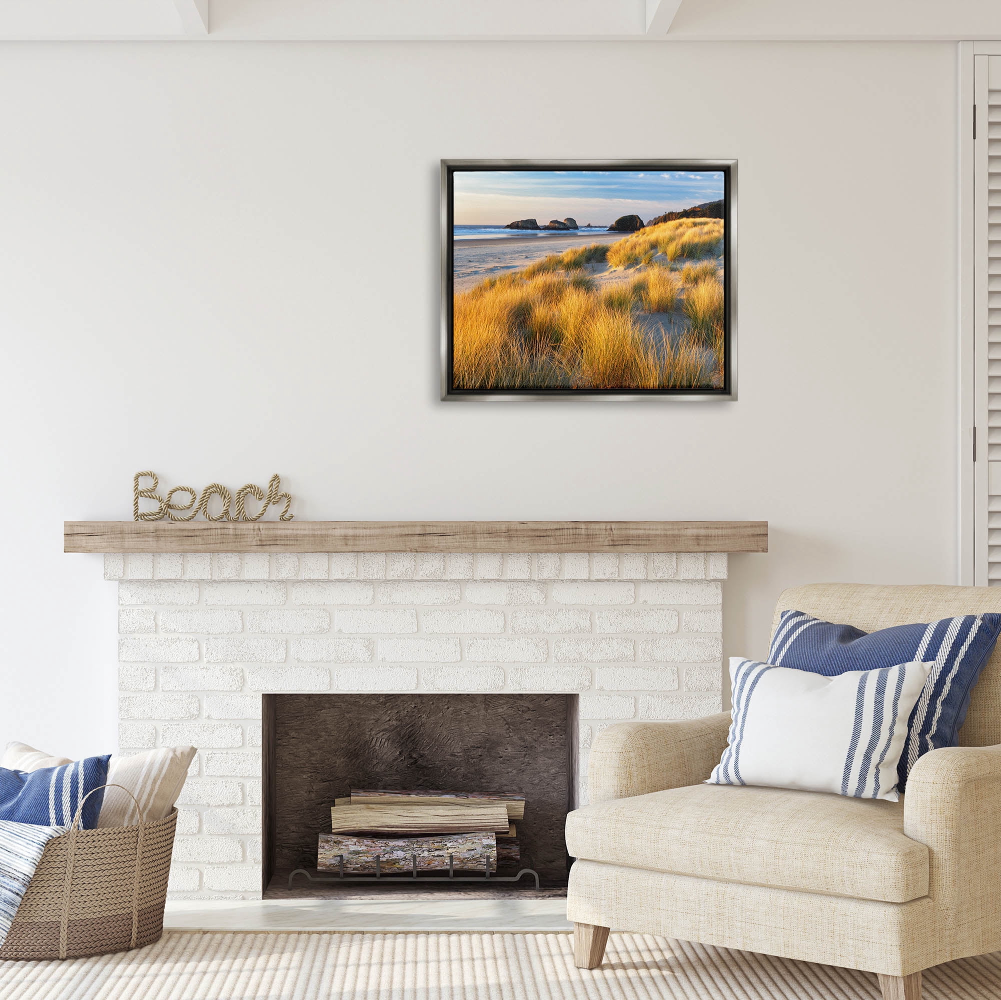 Stupell Industries Beach Grasses Summer Shoreline Coastal Photography Gray Floater Framed Art Print Wall Art
