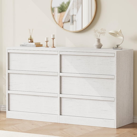 Accreate Modern Double Dresser Organizer with Drawers Large Storage Wooden Chest of Drawers for Living Room Bedroom Nursery Hallway