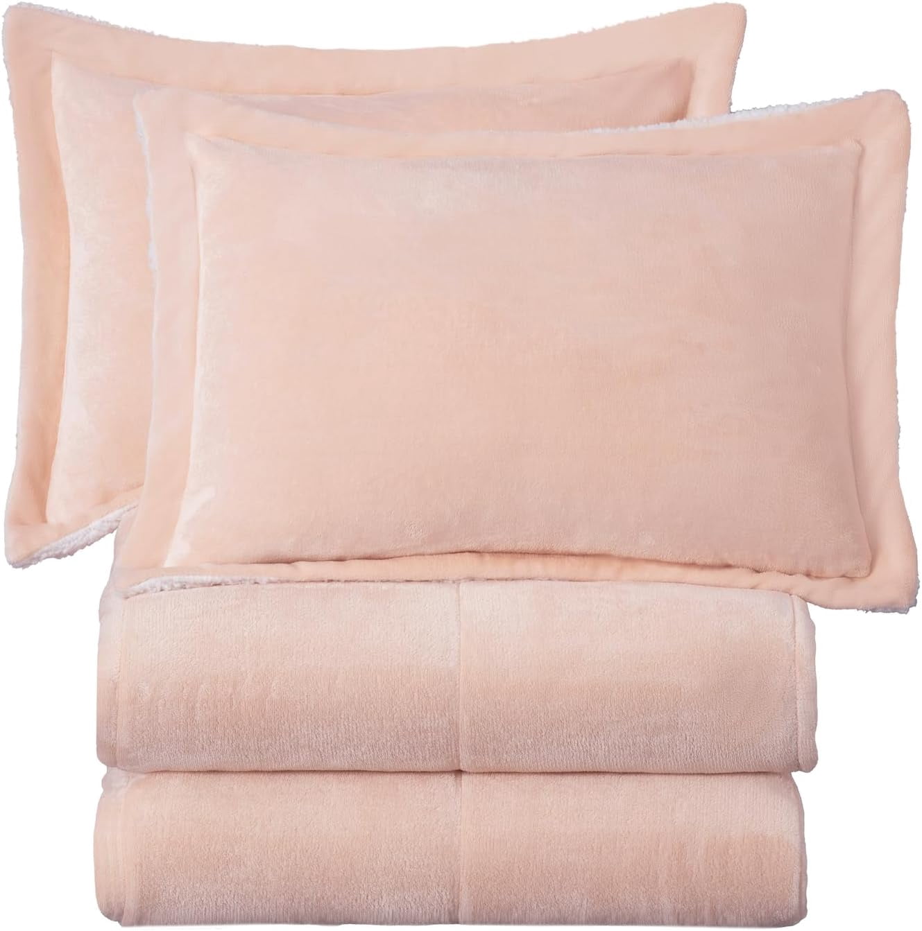 Chezmoi Collection Ultra-Soft Micromink Sherpa King Size Comforter Set with 2 Pillow Shams, Reversible Plush Bedding Comforter 3-Piece, Blush