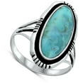 thumbnail image 4 of CHOOSE YOUR COLOR Large Oval Simulated Turquoise Bali Ring .925 Sterling Silver Band Blue CZ Female Size 5, 4 of 4
